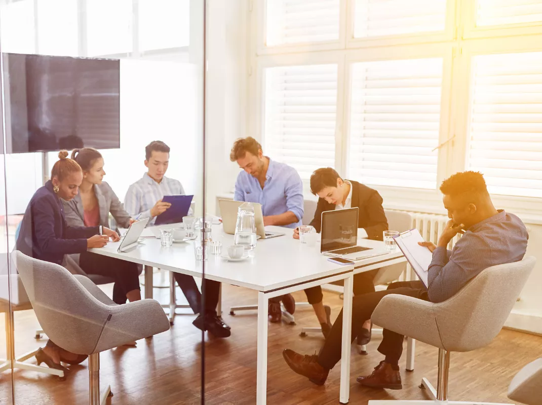 work group in conference room