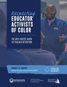 Cover of Respecting Educator Activists of Color - black, adult male speaking to other black men