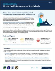 First Page of Mental Health Resources for K-12 Schools Guide - White page with text and illustrations and logos
