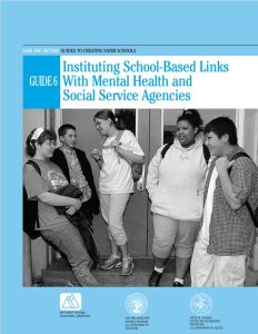 Cover of Guide 6 - image of students in hallway on blue page with text and logos